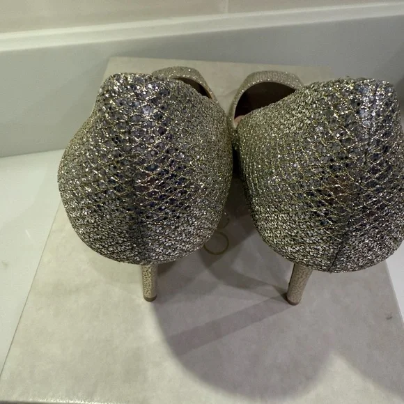 Jimmy Choo Glittering Champagne Peep-Toe Heels - Picture 10 of 10